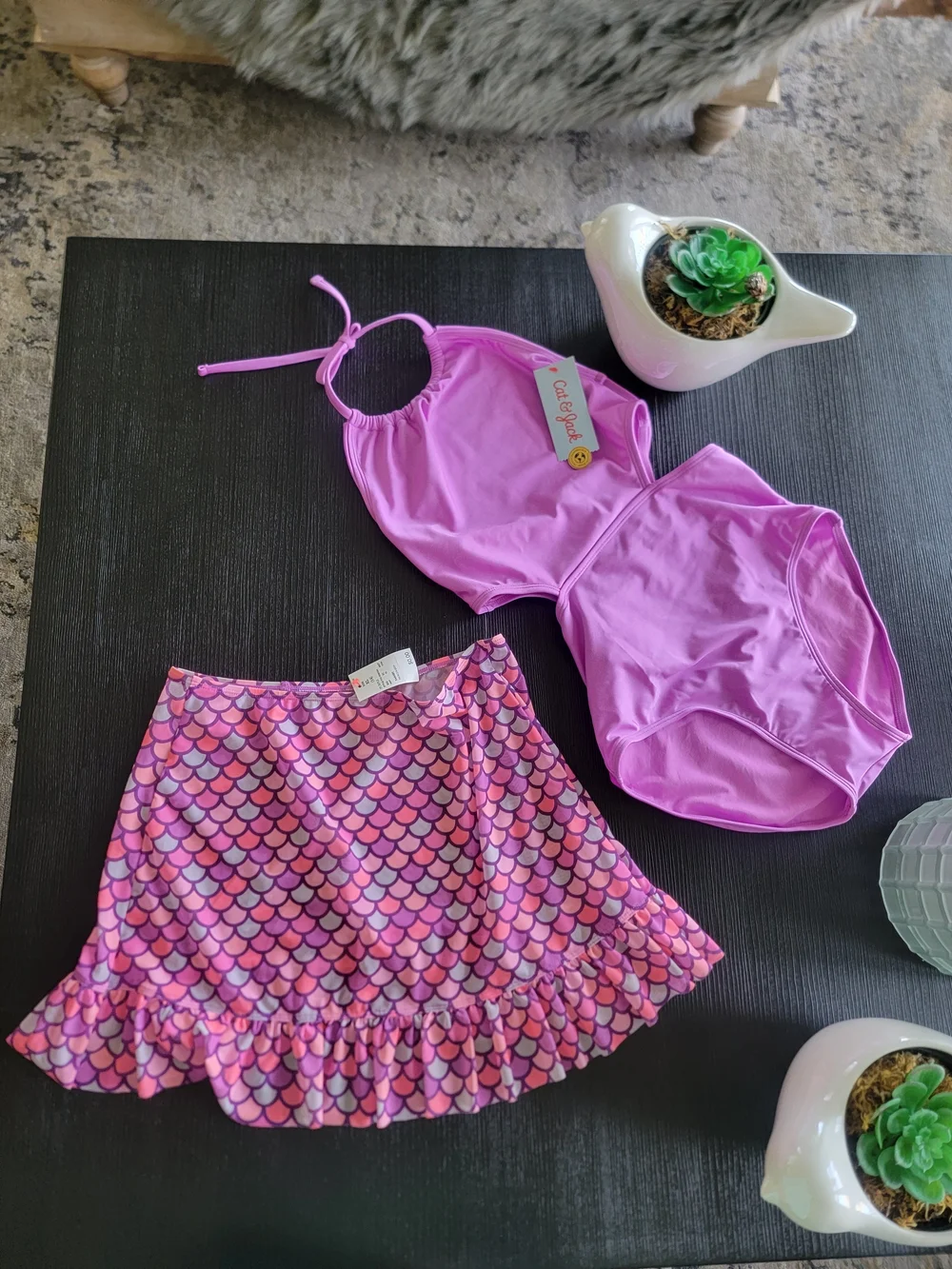Girls' Mermaid Paradise Scalloped One Piece Swimsuit SET Cat & Jack Purple XL(14